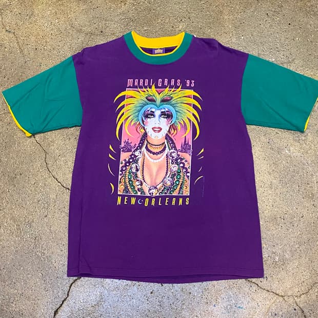 미국 빈티지 마르디그라스 MARDY GRAS 프린팅 락티셔츠
