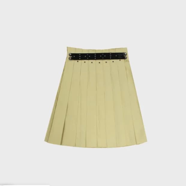 프레클 스커트 pleats midi skirt leather accent