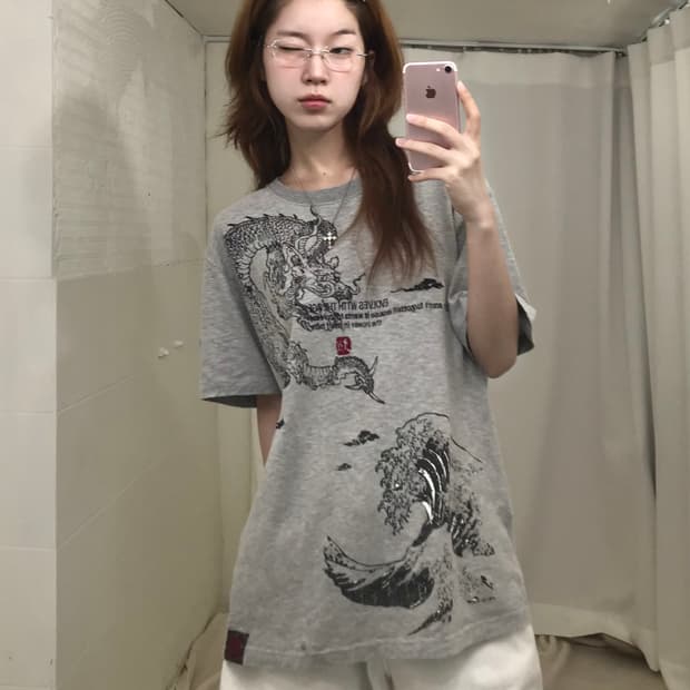 🐉 빈티지 오리엔탈 그레이 반팔 티셔츠