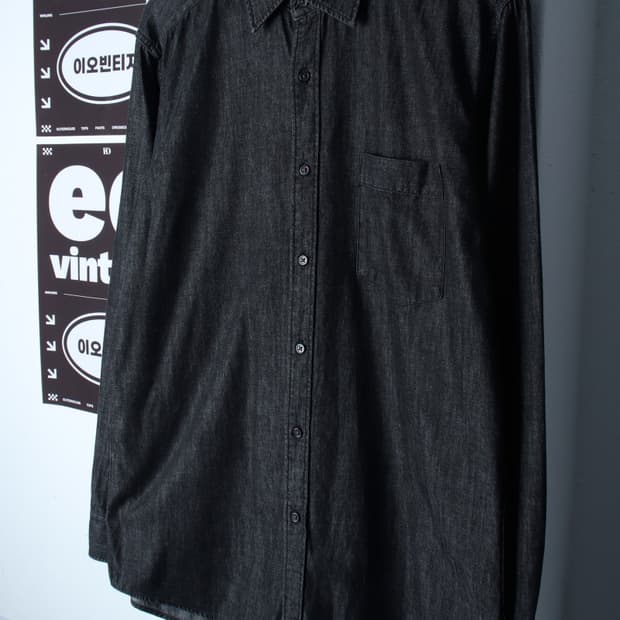(XL-2XL) 유니클로 셔츠 남방 데님 흑청 무지 아메카지-H34972