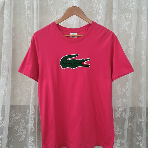 105) 라코스테 빅로고 라운드넥 반팔 티셔츠 핑크