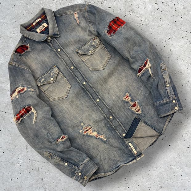 [M] 타미힐피거 데님 데미지 워싱 셔츠 D745