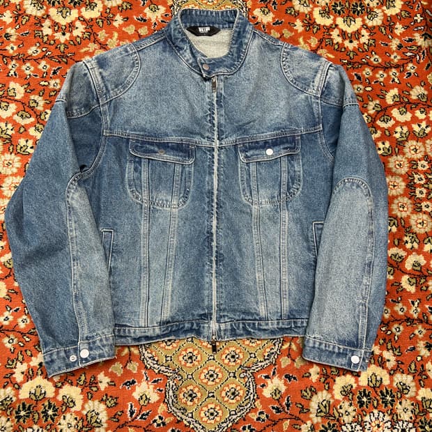 [L] 트릴리온 페이드 워싱 바이커 데님 자켓
