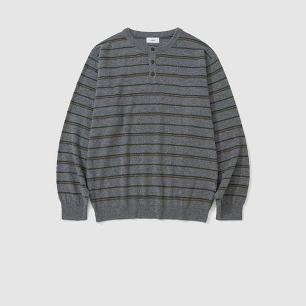 마이라이브러리 Button Stripe Knit Gray/Forest
