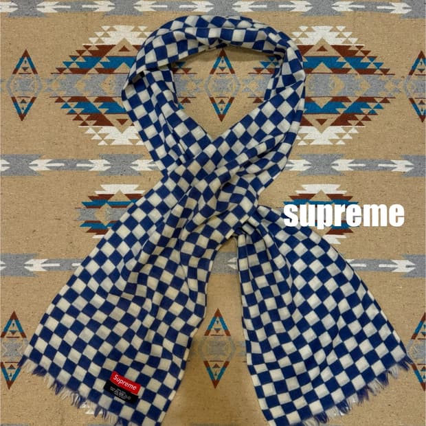 [OS] 슈프림 체커보드 울 머플러 네이비 