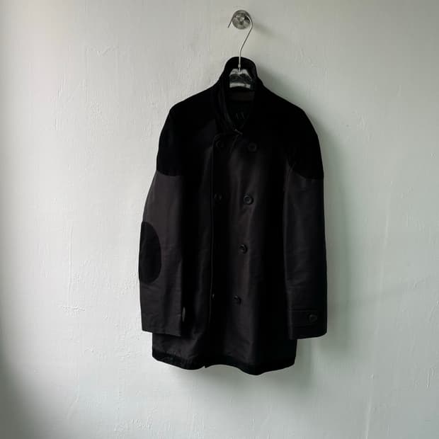 아르마니 익스체인지 스웨이드 코팅 하이넥 코트 