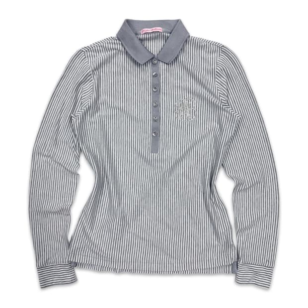 빈티지 그레이 스트라이프 하프단추 카라티