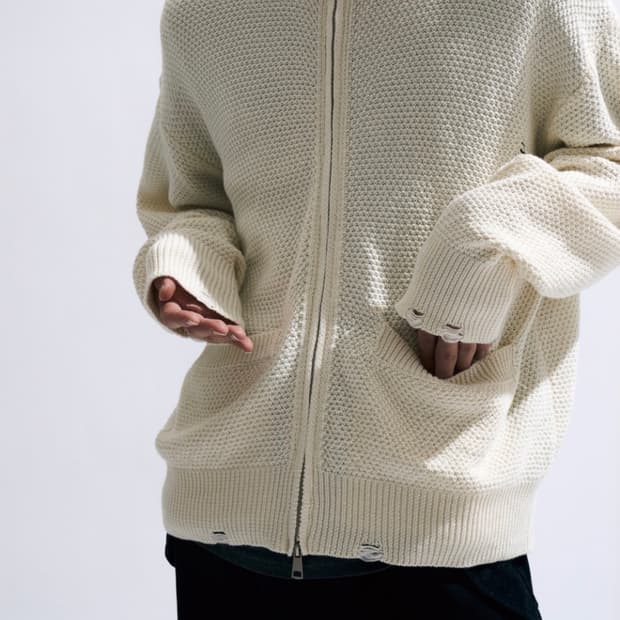 [M] 감마갤러리 데미지 니트 가디건 아이보리,블랙