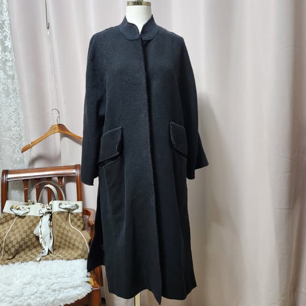 타임블랙 차이나넥 롱 코트(모+면혼방)