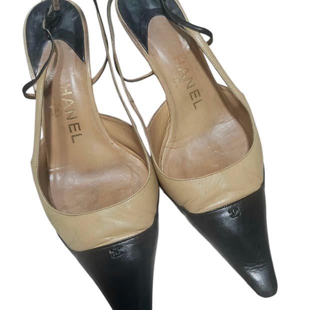 Chanel 샤넬 로고 투톤 레더 구두 슬링백