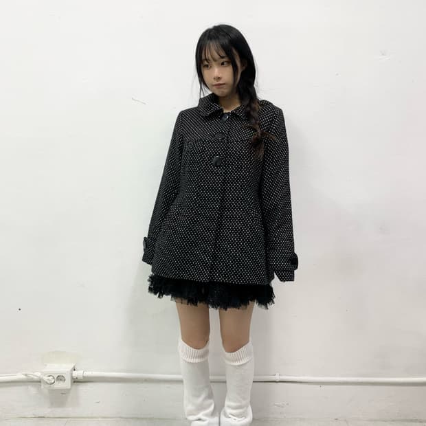[JPN] 도트 블랙 후드 숏코트