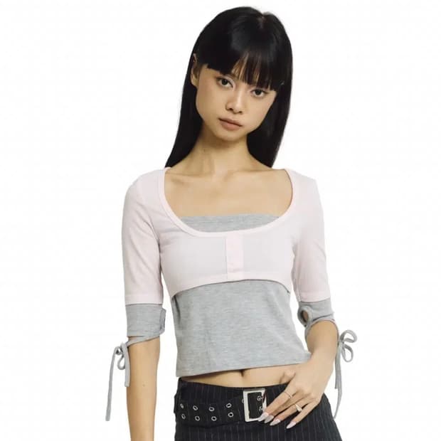 포어링 LAYERED CAKE TEE [GREY-PINK]