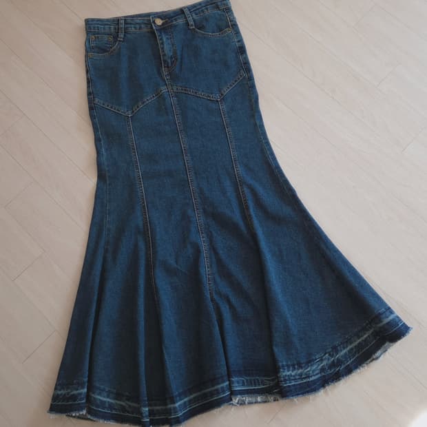 절개 포인트 빈티지 데님 롱스커트