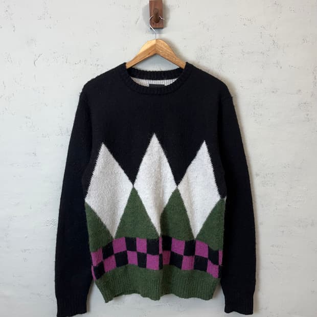 스투시 다이아몬트 채크 모헤어 아가일 니트