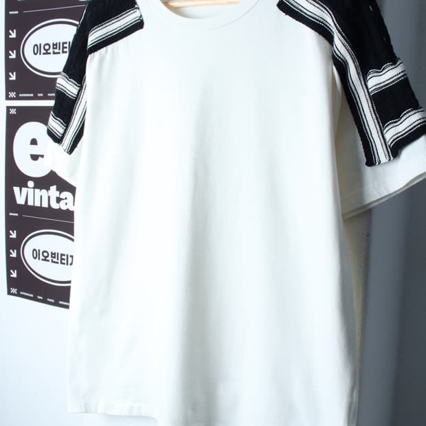 (L-XL) 노이어 반팔 티셔츠 숄더포인트 화이트 놈코어-H33569