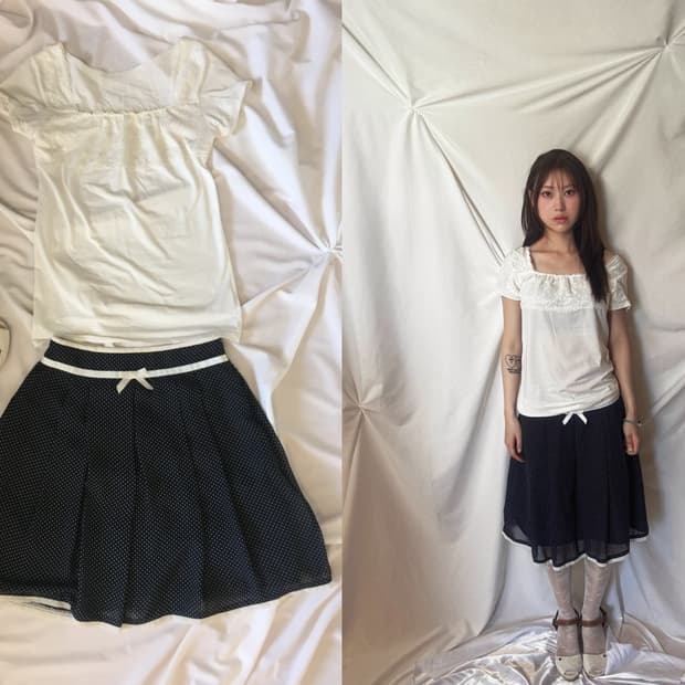 리본 도트 스커트