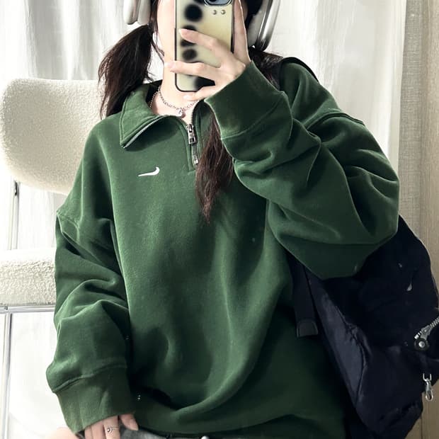 나이키 스우시 딥그린 코튼 반집업