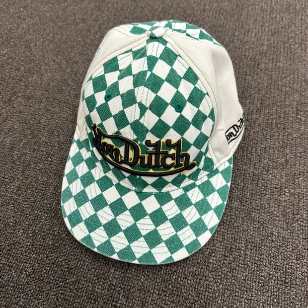 본더치 빈티지 그린 체커보드 스냅백