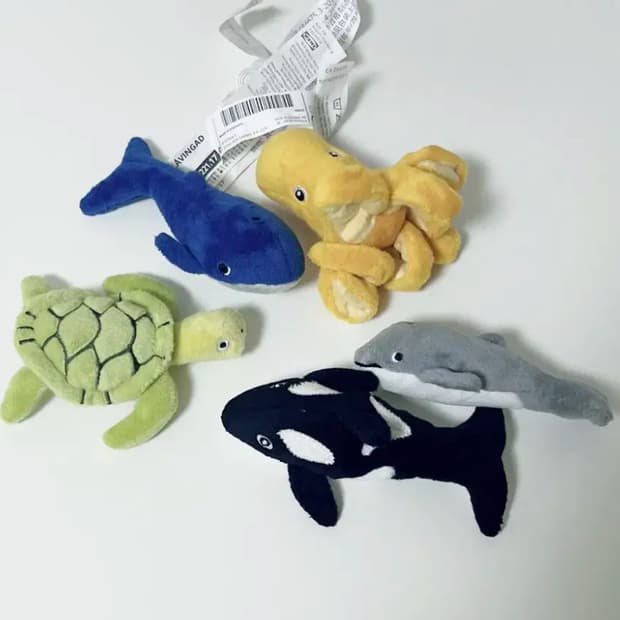 이케아 해양동물 미니 인형 세트 범고래 상어 문어 거북이 자라
