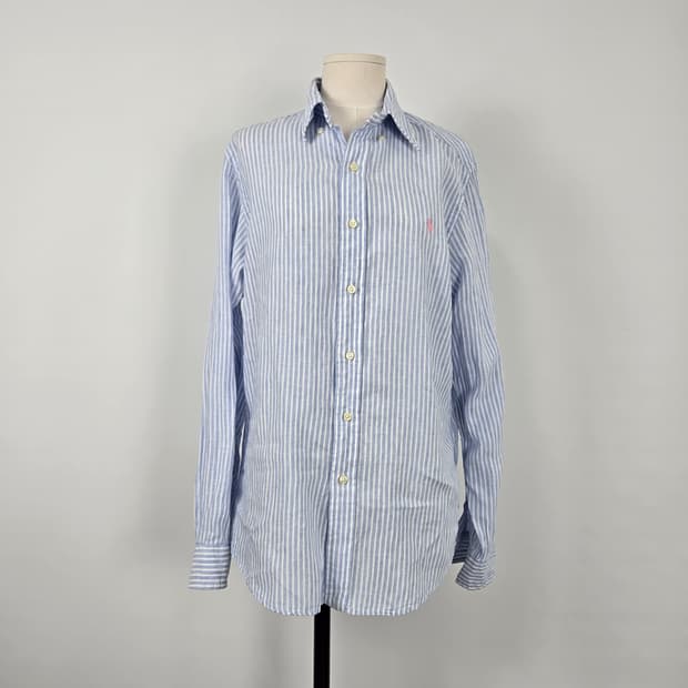 0068.폴로 랄프로렌  스트라이프린넨 셔츠 블루S