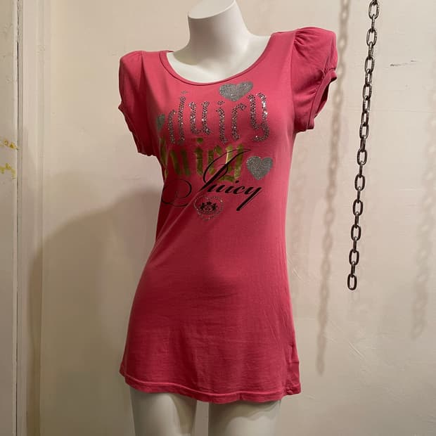 juicy couture 쥬시꾸뛰르 딥핑크 퍼프숄더 티셔츠