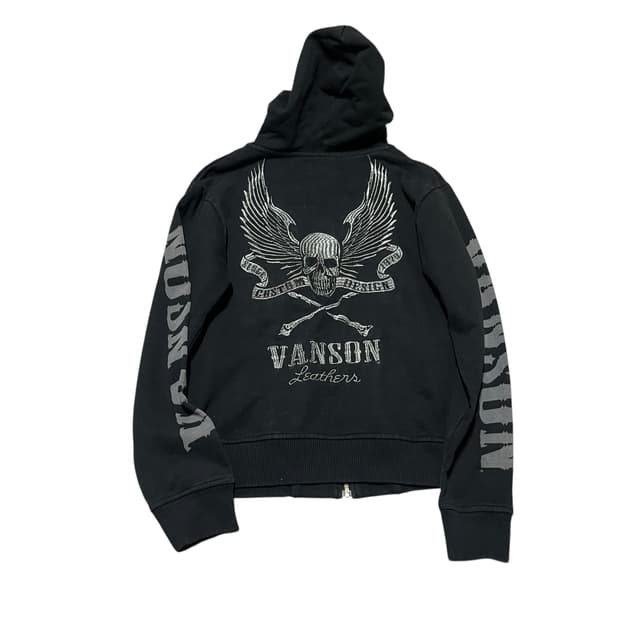 밴슨 레더 글리터 레터링 자수 후드집업 