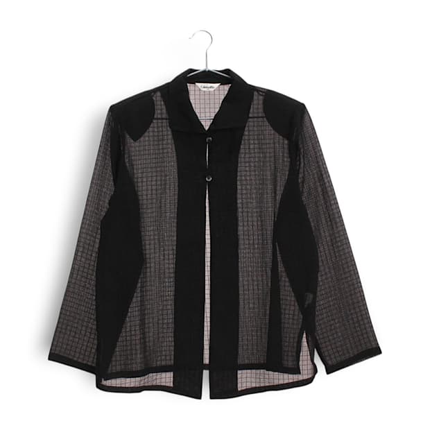 빈티지 윗단추 체크무늬 시스루 블라우스 자켓
