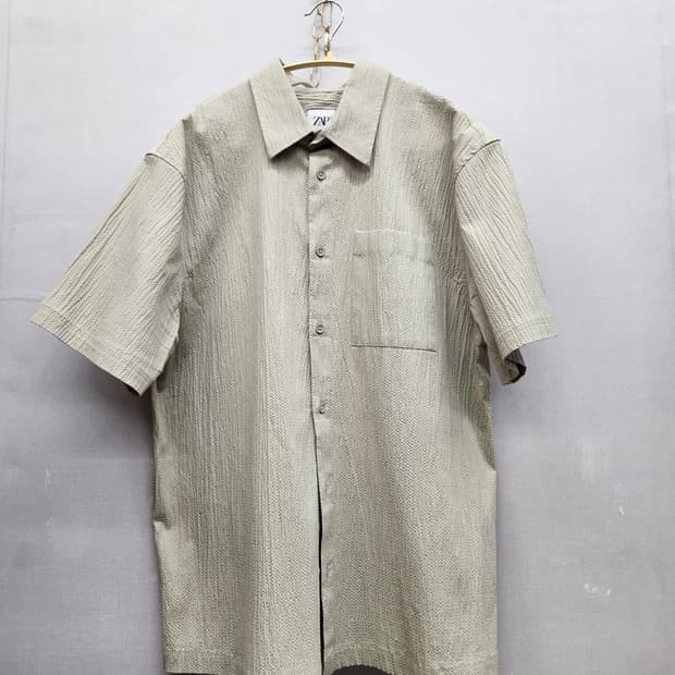 자라 시어서커 원포켓 엠보싱 반팔셔츠 XL(XL)