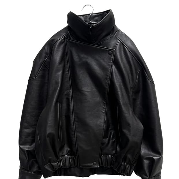 (새상품급) 25SS시스템 오버사이즈 레더 밴딩 자켓 다크브라운