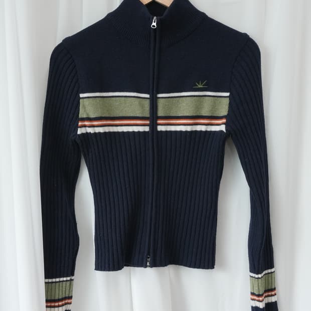 썬러브 W striped full zip knit cardigan S