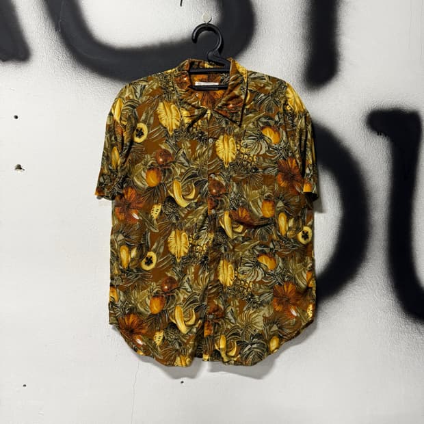 VTG 빈티지 에스닉 과일 풀 패턴 반팔 셔츠