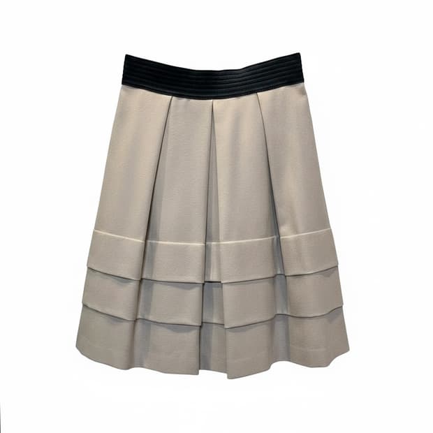 JPN VINTAGE 미디 스커트 플리츠 캉캉 디테일 베이지