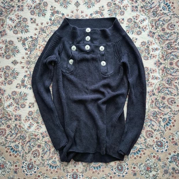 장폴고티에 리넨 와플 스퀘어넥 니트