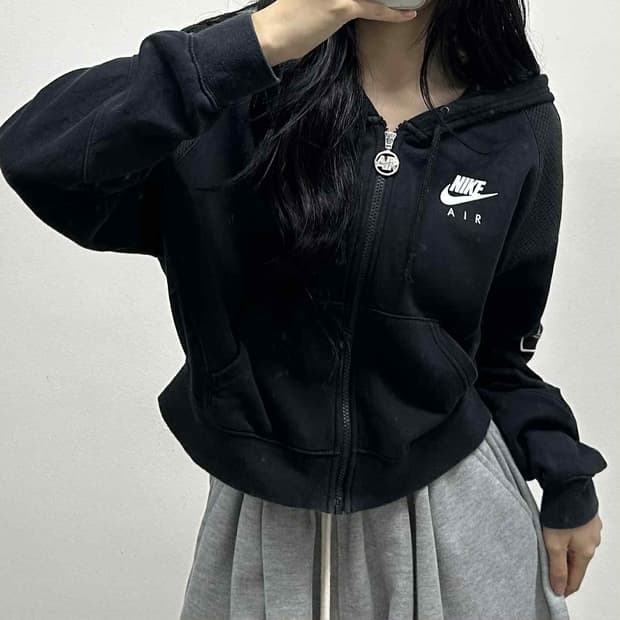 나이키 에어 블랙 스웻 걸즈 후드집업 희귀져지(L)