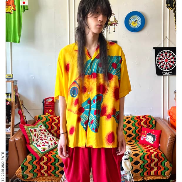 80-90s Old KENZO Tropical Art 1/2 Shirt