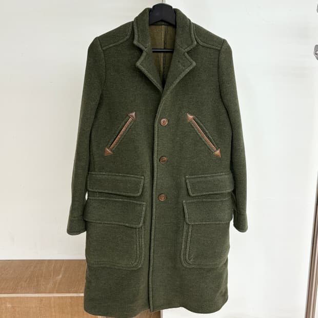 랄프로렌 카키 울 나일론 싱글 코트