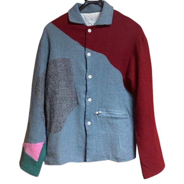 핑거린 컬러 블로킹 아방가르드 울 자켓