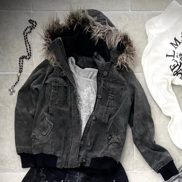 와이즈컬 빈티지 차콜 퍼자켓