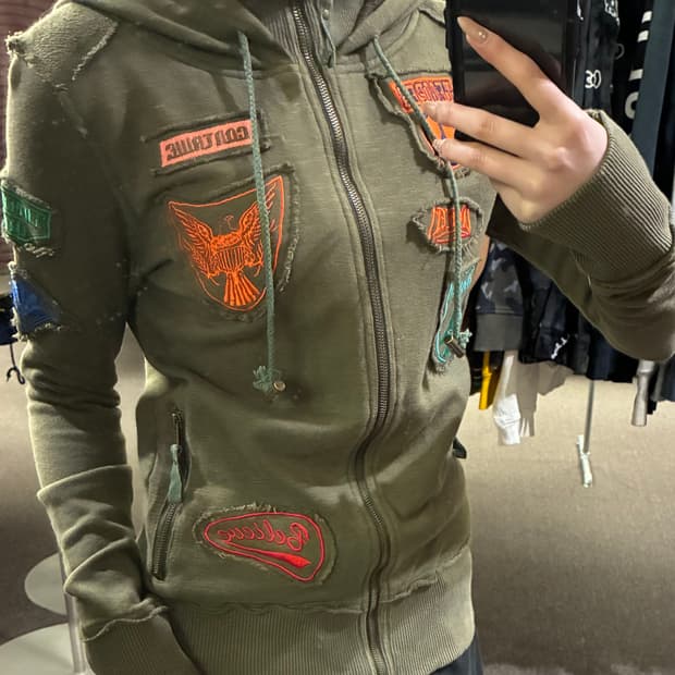 M)Maria 빈티지 패치 후드집업