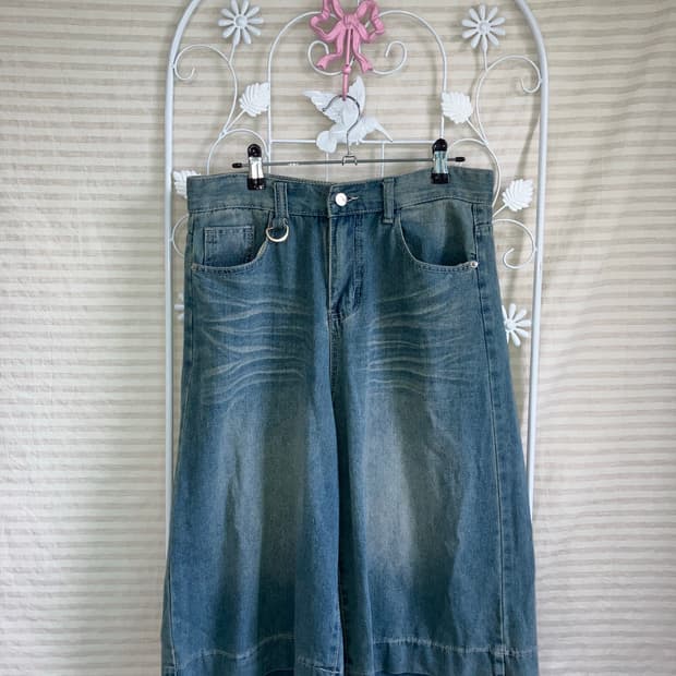 빈티지 중청 워싱 버뮤다 데님 팬츠 y2k 스트릿 갸루 펑키472 