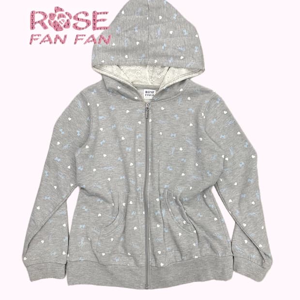 ROSE FANFAN pattern lace hood zip-up