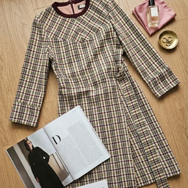 [DEWL] 듀엘 체크 트위드 랩 원피스 (55사이즈)