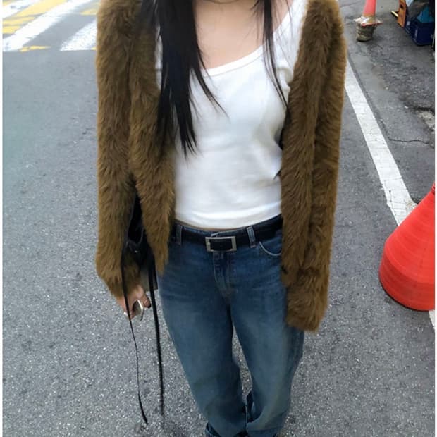 유어즈 yours 루즈핏 태니 퍼 가디건