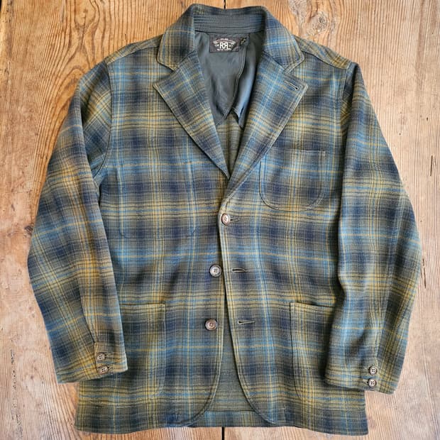 더블알엘 코튼울 체크 자켓