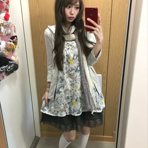 데일리 플라워 그레이 모리걸 하구미 원피스 코디세트