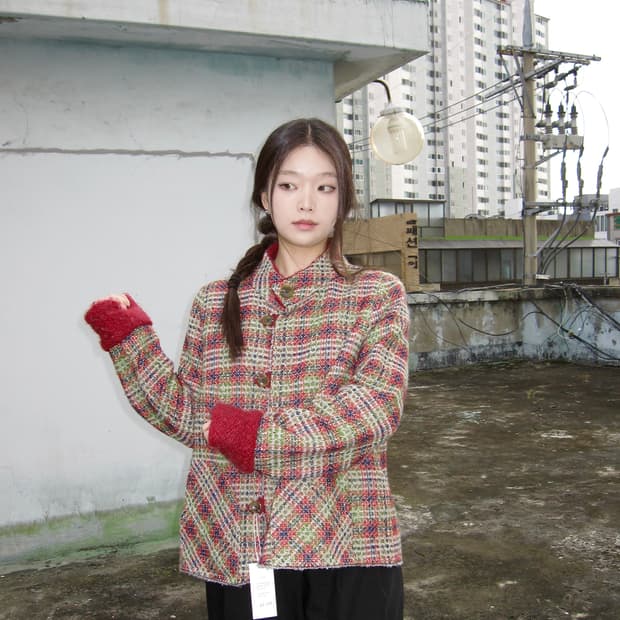 코지 할리데이 체크 자켓