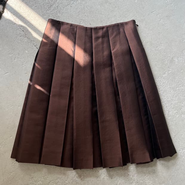 brown silk pleats skirt