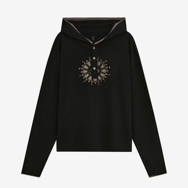WAFFLE HENLEY NECK HOODED [BLACK]