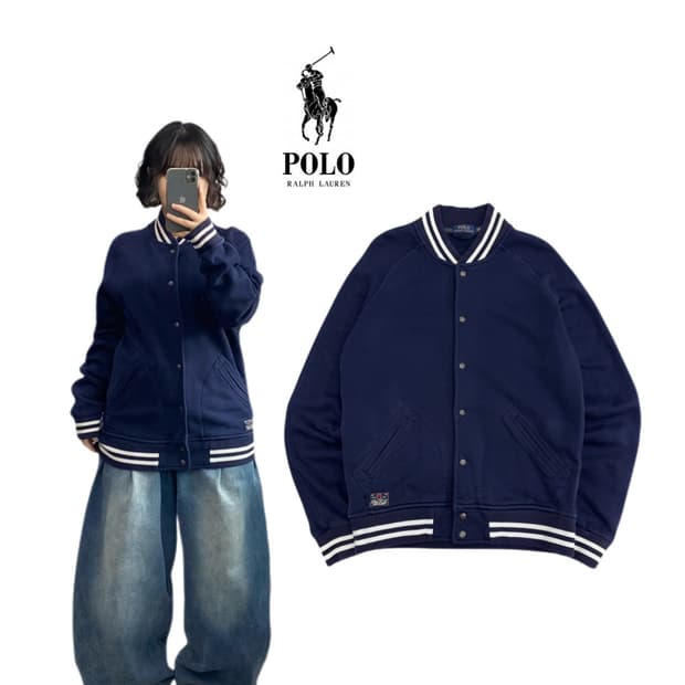 폴로 신형 코튼 스웻 바시티 자켓 네이비