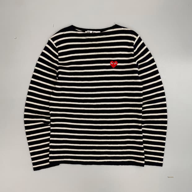 꼼데가르송 루즈핏 스트라이프 보트넥 니트